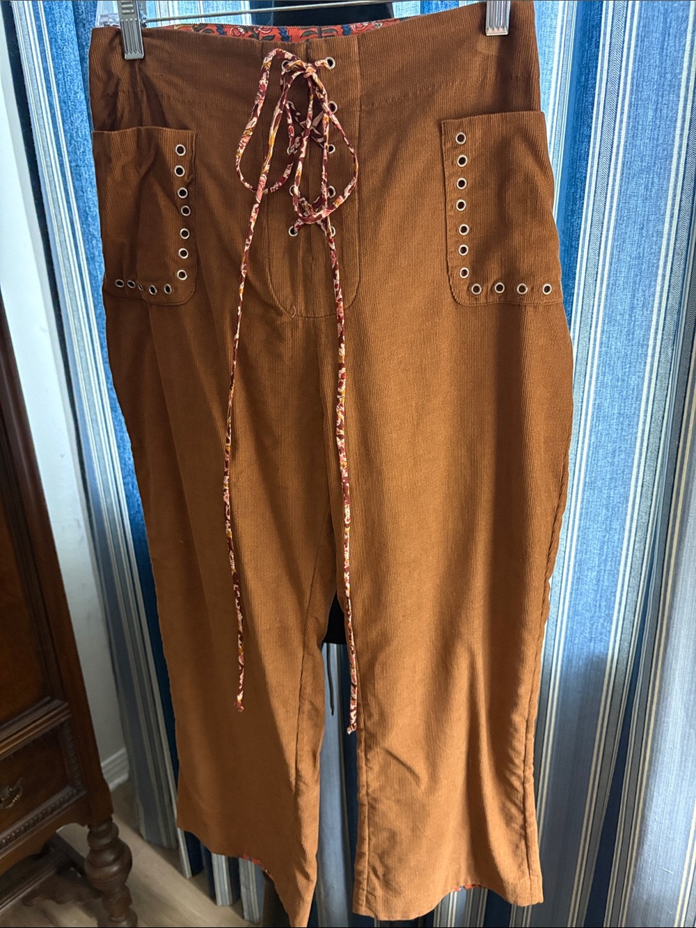 Alix Of Bohemia Rust Brown Corduroy Lace-Up Pants